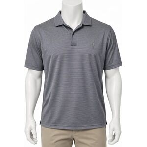 F&G TECH Men's Navy White Striped Polo Short Sleeve Shirt XL Logo Button